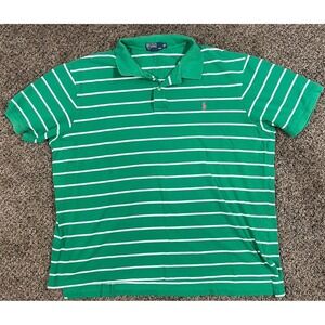 Ralph Lauren Polo Shirt Men's Sz 4XB Green Striped Pony Logo Casual Rugby Preppy